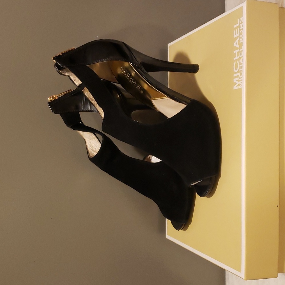 Michael Kors Josie Zip Back Black Suede heels .